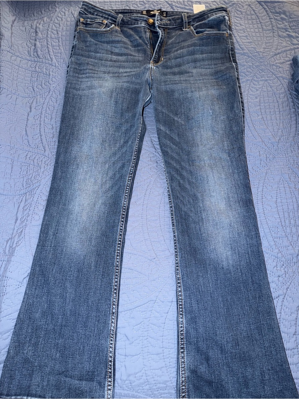 Hollister Women's Faded Blue Wide Leg Jeans